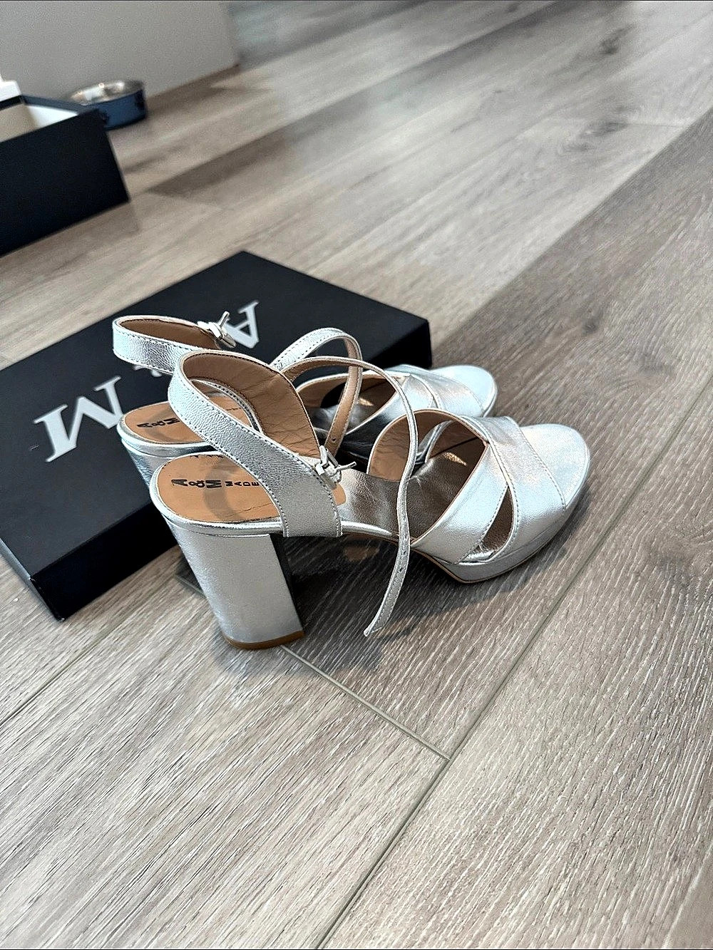 A&M Metallic Strappy Heels in Silver Like New